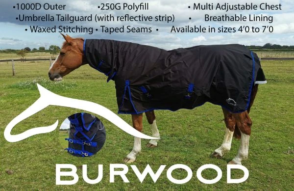 Burwood 250G Combo Turnout Rug Black/Royal 1 Burwood 250G Combo Turnout Rug Black/Royal