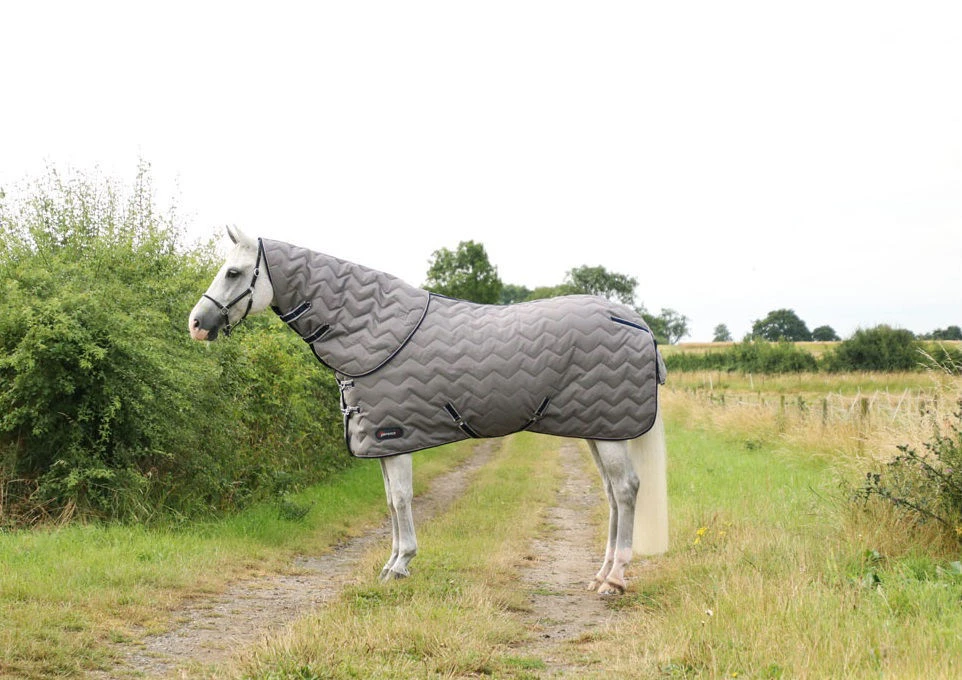 DefenceX System 300g Stable Rug With Detachable Neck - Grey/Navy/Light Grey 1 DefenceX System 300g Stable Rug With Detachable Neck - Grey/Navy/Light Grey