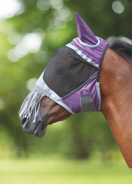 Shires Deluxe Fly Mask With Nose Fringe Purple 1 Shires Deluxe Fly Mask With Nose Fringe Purple